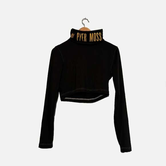 NWT Pyer Moss x Reebok Cropped Logo Black Turtleneck Embroidered Mock Tee Top - Picture 5 of 9